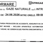 INFORMARE PRIVIND ÎNTRERUPEREA ALIMENTĂRII CU GAZE NATURALE